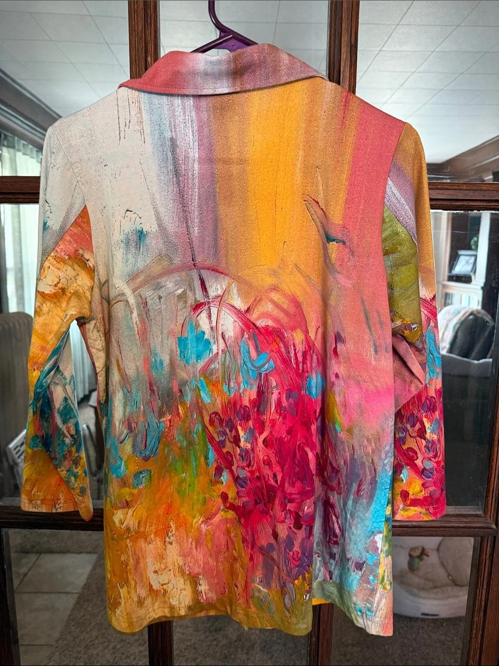 Parsley & Sage Women Abstract Boho Art to Wear Button Up Shirt Multi Color S